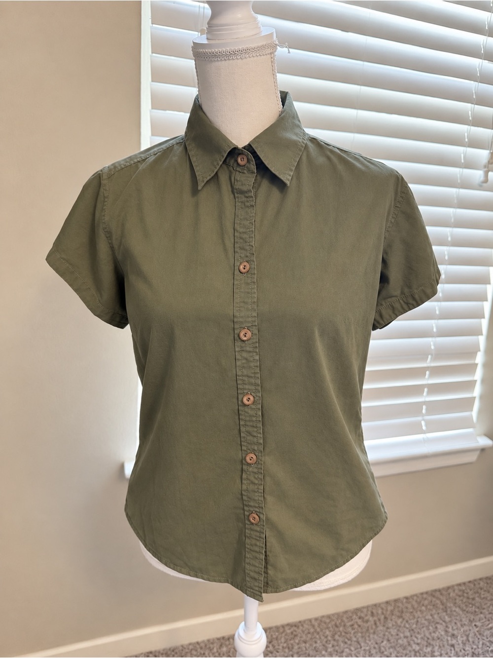 Eddie Bauer Olive Green Short Sleeve Button-Down Shirt